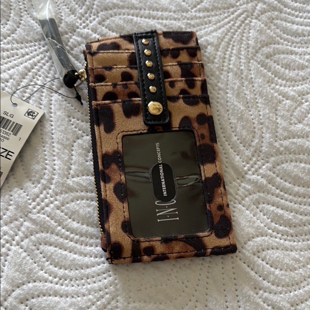 INC International Concepts Leopard Print Card Holder w Black & Gold Accents NWT